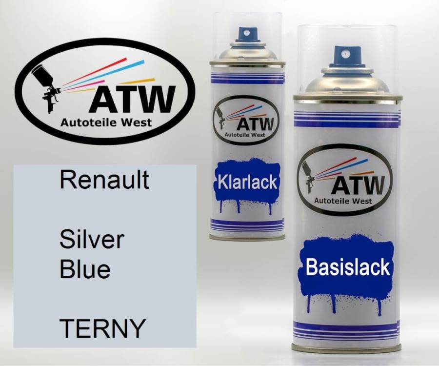 Renault, Silver Blue, TERNY: 400ml Sprühdose + 400ml Klarlack - Set, von ATW Autoteile West.